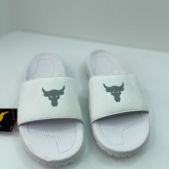 NEW Under Amour Project Rock Slide Sandals White Men's Size 8 3023762 101 - Picture 2 of 6
